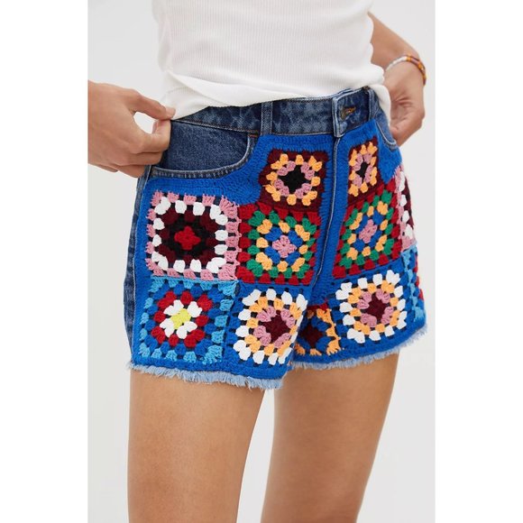Anthropologie Farm Rio Ultra High-Rise Crochet Denim Shorts - Picture 4 of 6